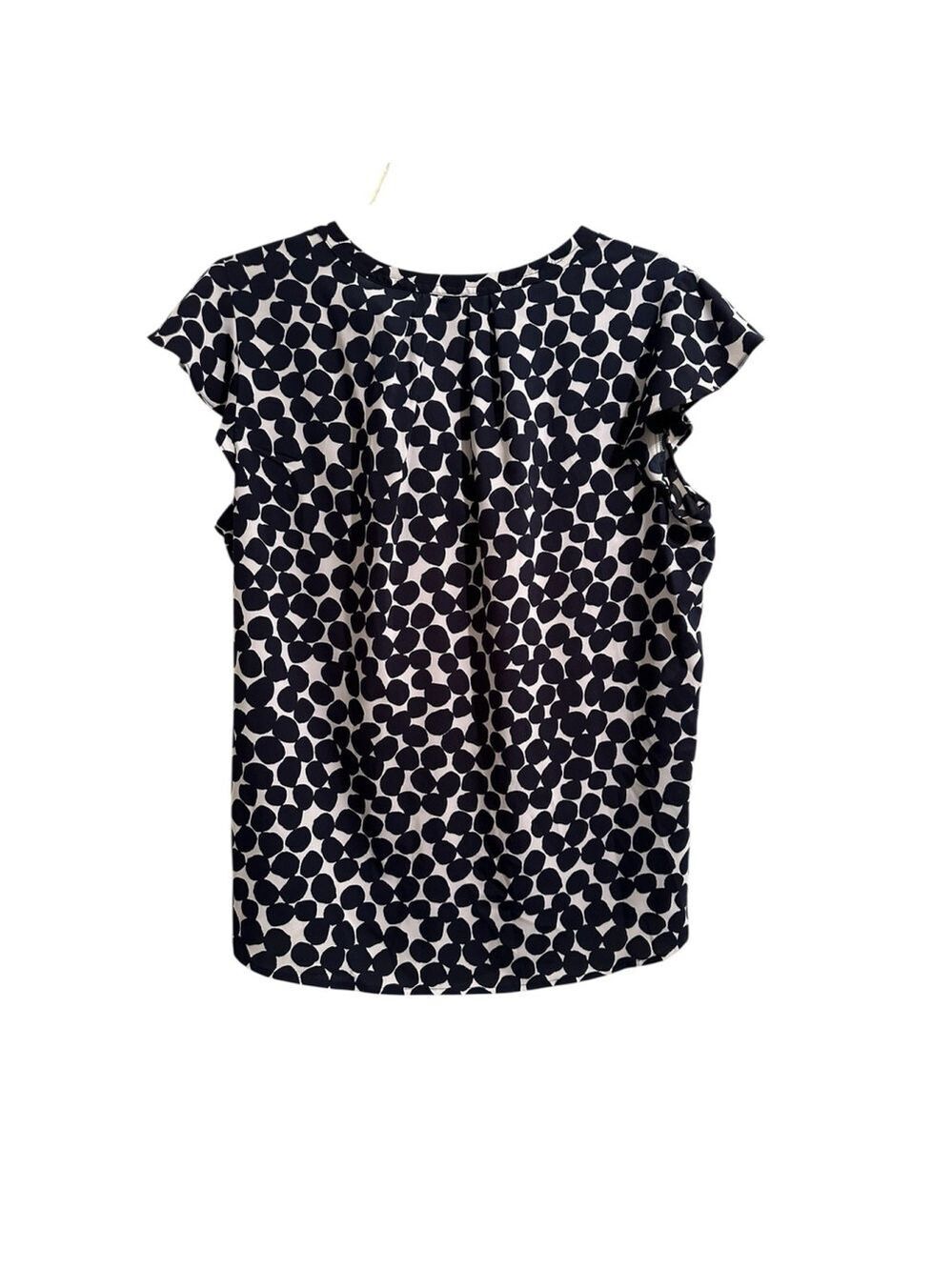 Calvin Klein Chic Career Blouse Womens L Blue & White Dots Short Flutter Sleeves - Picture 3 of 16
